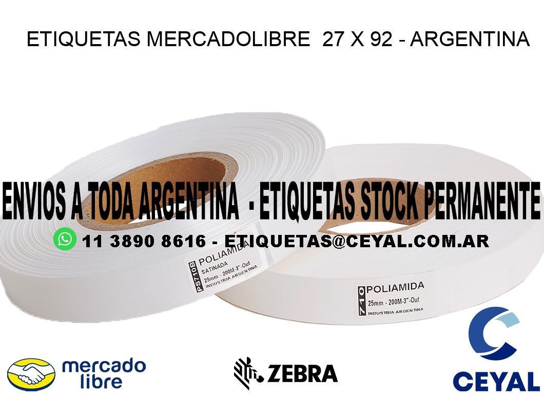 ETIQUETAS MERCADOLIBRE  27 x 92 - ARGENTINA