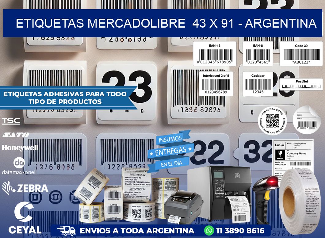 ETIQUETAS MERCADOLIBRE  43 x 91 - ARGENTINA