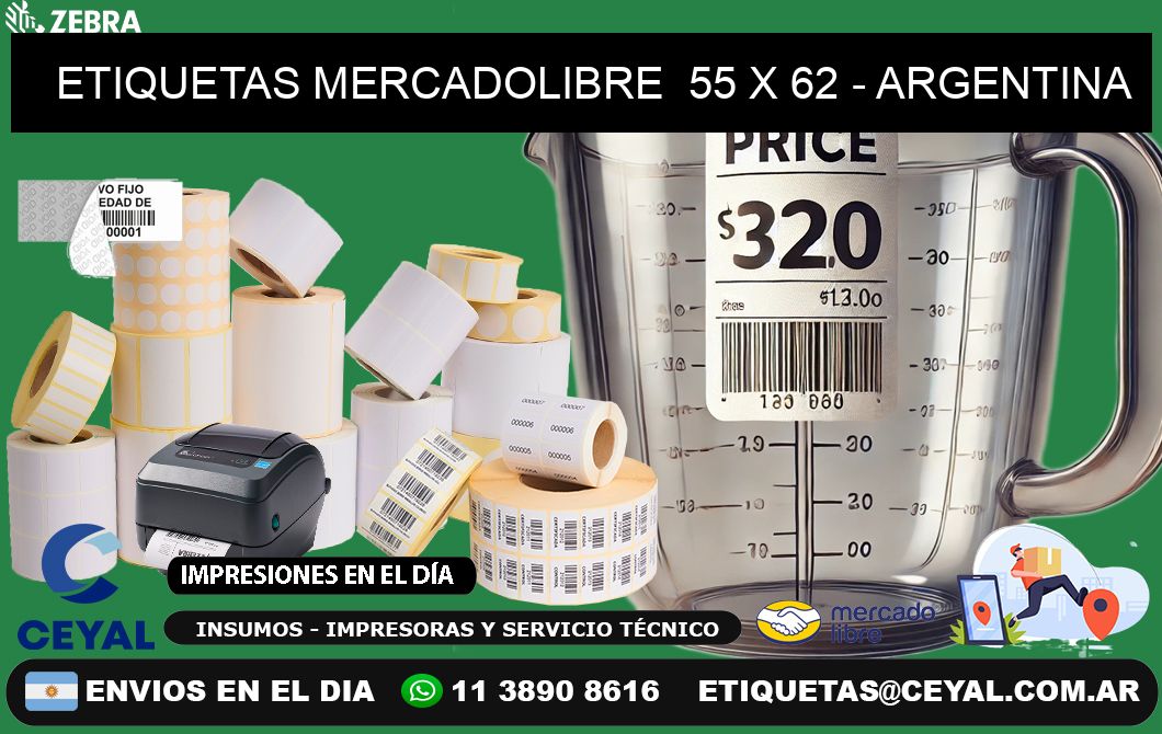 ETIQUETAS MERCADOLIBRE  55 x 62 - ARGENTINA