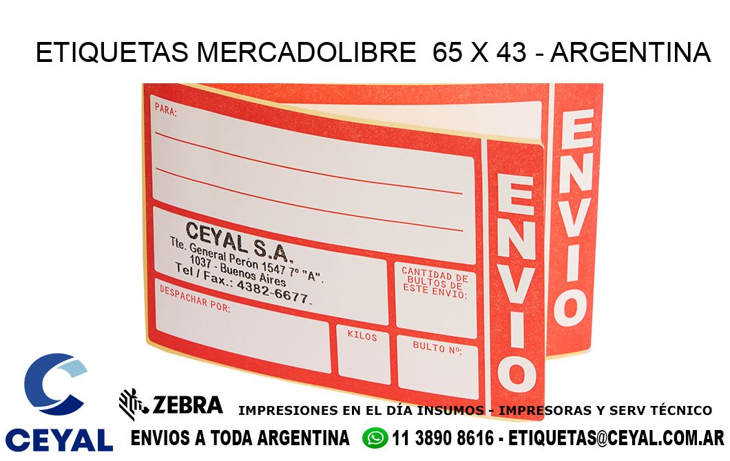 ETIQUETAS MERCADOLIBRE  65 x 43 - ARGENTINA
