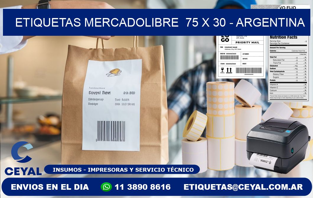 ETIQUETAS MERCADOLIBRE  75 x 30 - ARGENTINA