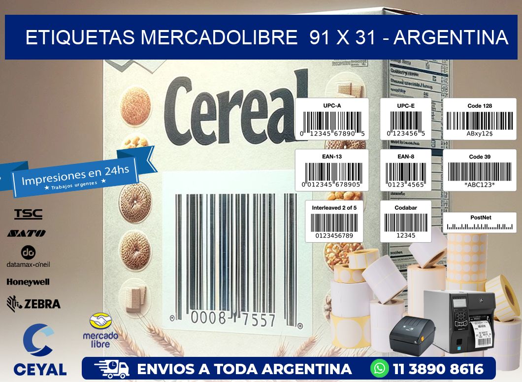 ETIQUETAS MERCADOLIBRE  91 x 31 - ARGENTINA