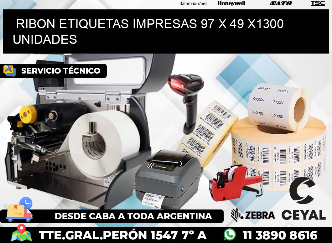 RIBON ETIQUETAS IMPRESAS 97 x 49 X1300 UNIDADES