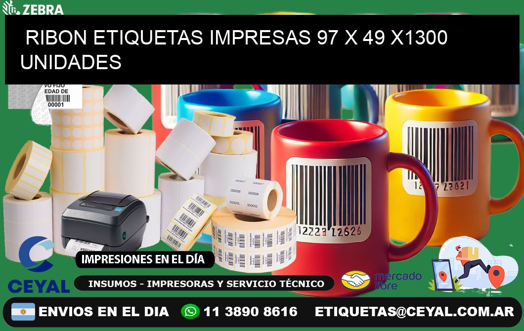 RIBON ETIQUETAS IMPRESAS 97 x 49 X1300 UNIDADES