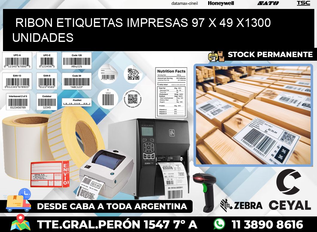 RIBON ETIQUETAS IMPRESAS 97 x 49 X1300 UNIDADES