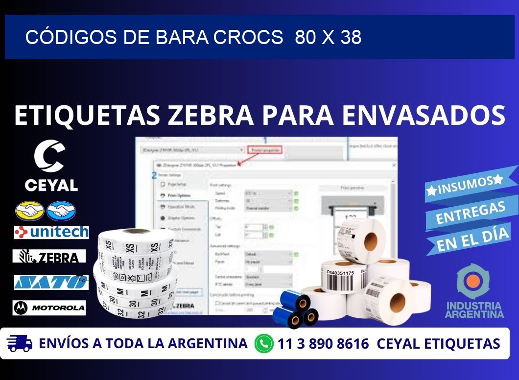 CÓDIGOS DE BARA CROCS  80 x 38