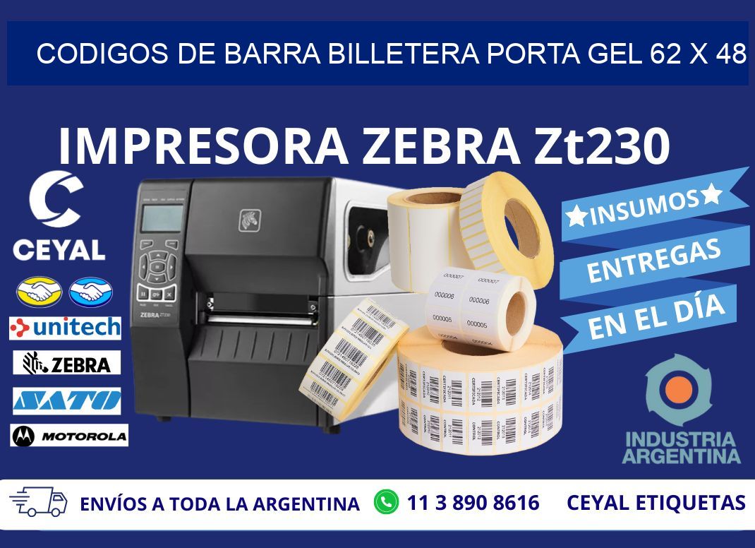 CODIGOS DE BARRA BILLETERA PORTA GEL 62 x 48