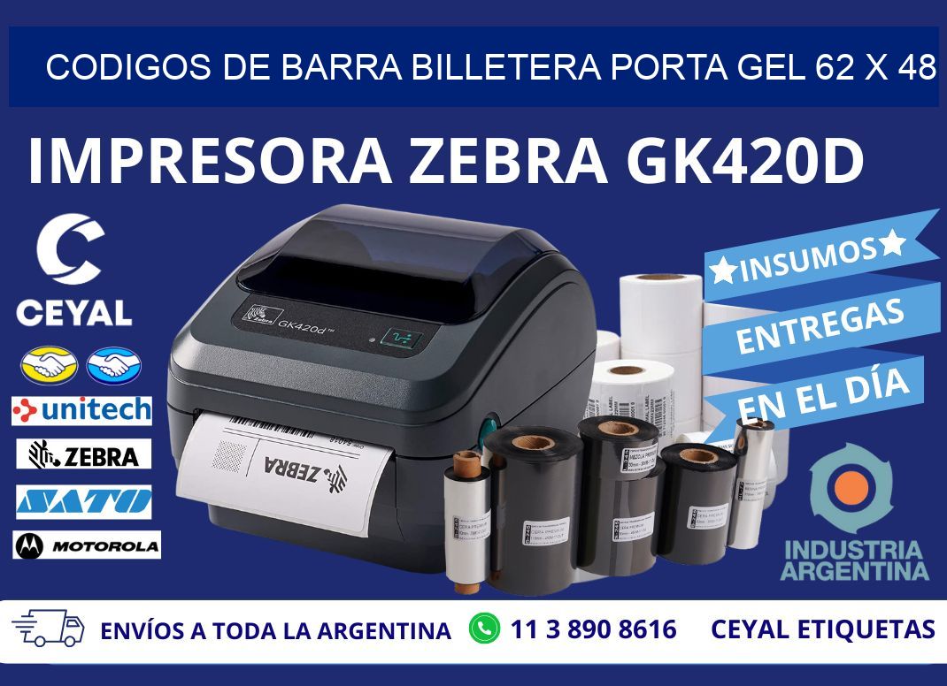 CODIGOS DE BARRA BILLETERA PORTA GEL 62 x 48