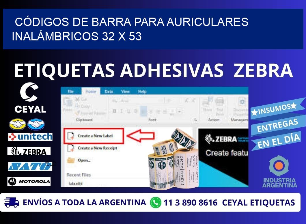 CÓDIGOS DE BARRA PARA AURICULARES INALÁMBRICOS 32 x 53