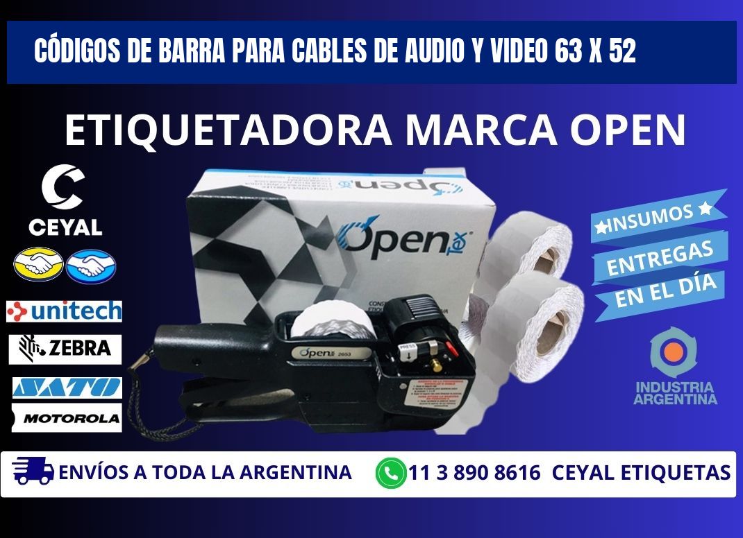 CÓDIGOS DE BARRA PARA CABLES DE AUDIO Y VIDEO 63 x 52