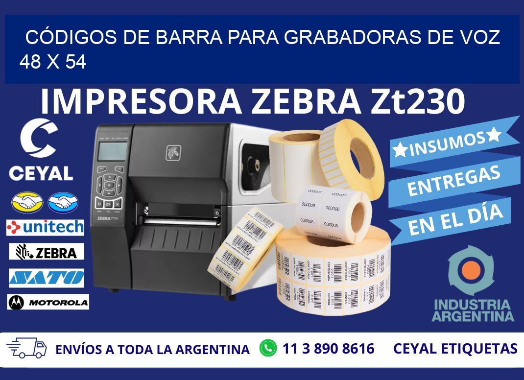 CÓDIGOS DE BARRA PARA GRABADORAS DE VOZ 48 x 54