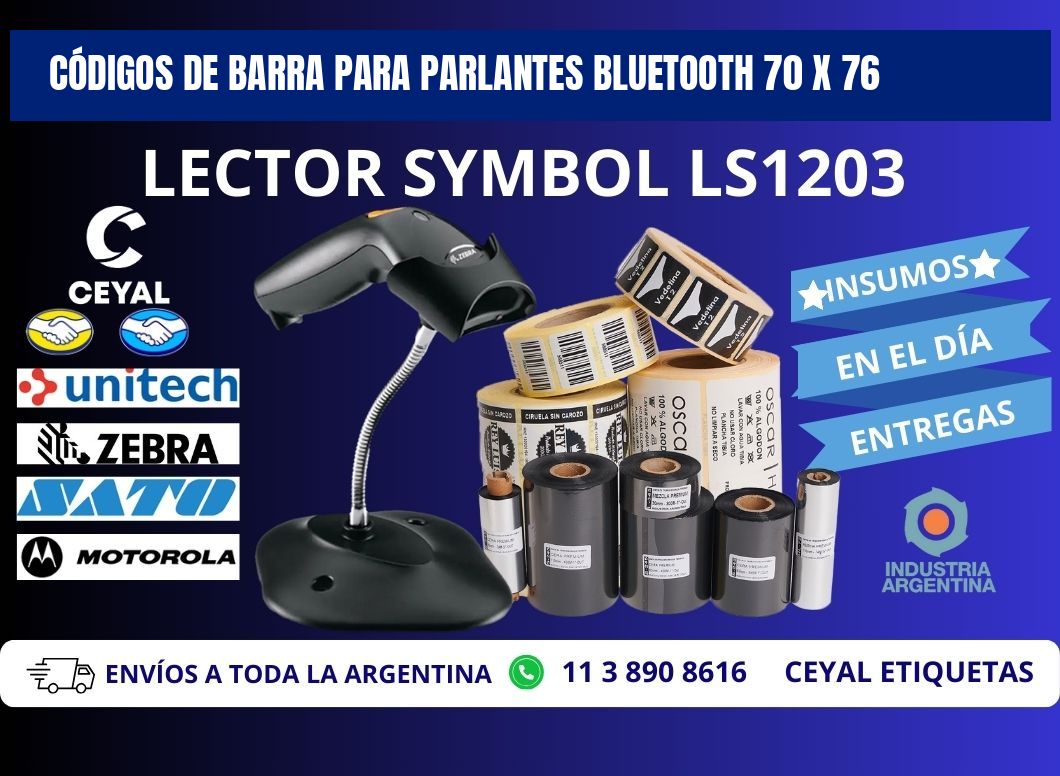 CÓDIGOS DE BARRA PARA PARLANTES BLUETOOTH 70 x 76