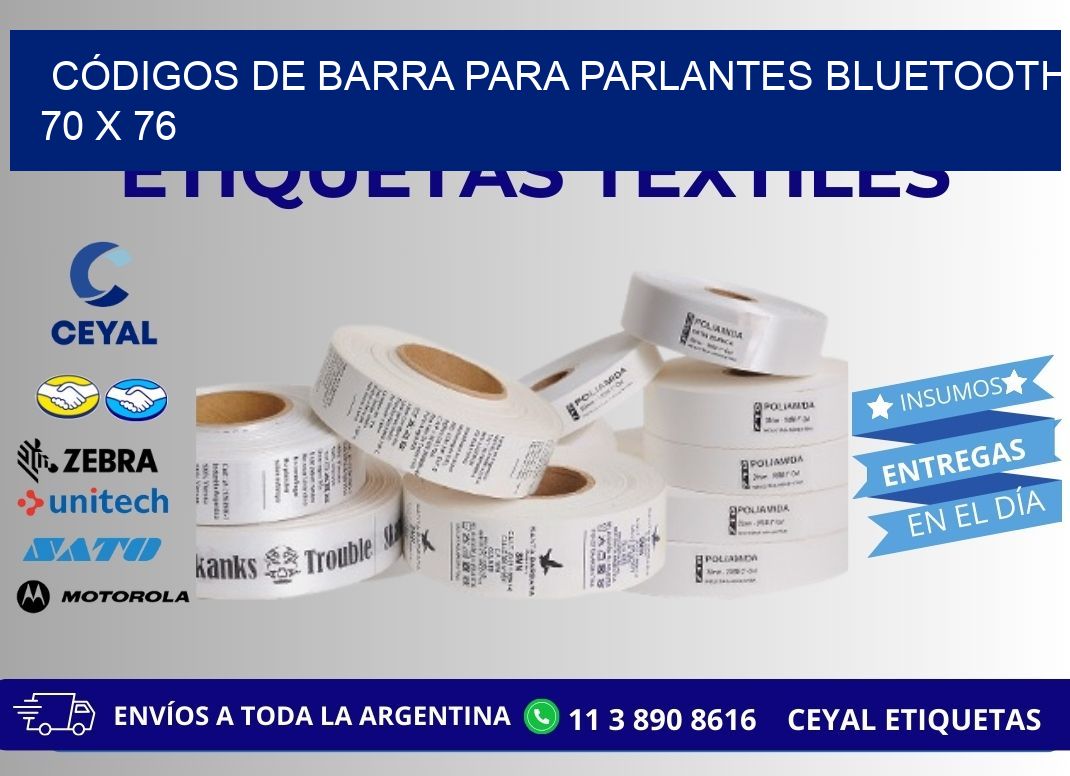 CÓDIGOS DE BARRA PARA PARLANTES BLUETOOTH 70 x 76