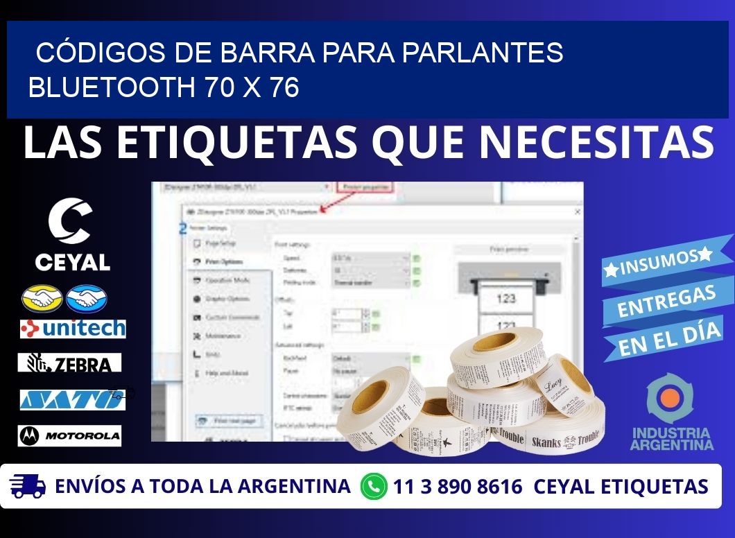 CÓDIGOS DE BARRA PARA PARLANTES BLUETOOTH 70 x 76