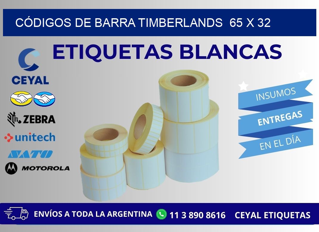 CÓDIGOS DE BARRA TIMBERLANDS  65 x 32