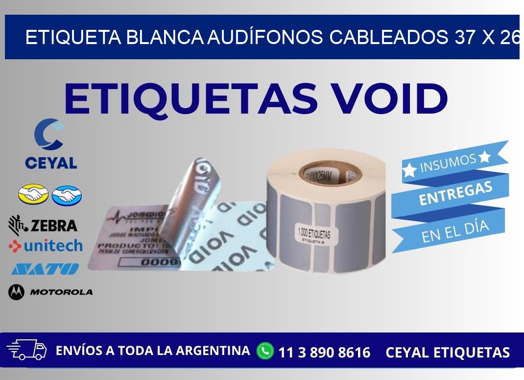 ETIQUETA BLANCA AUDÍFONOS CABLEADOS 37 x 26