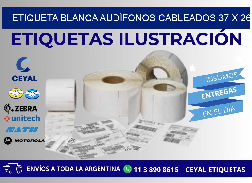 ETIQUETA BLANCA AUDÍFONOS CABLEADOS 37 x 26