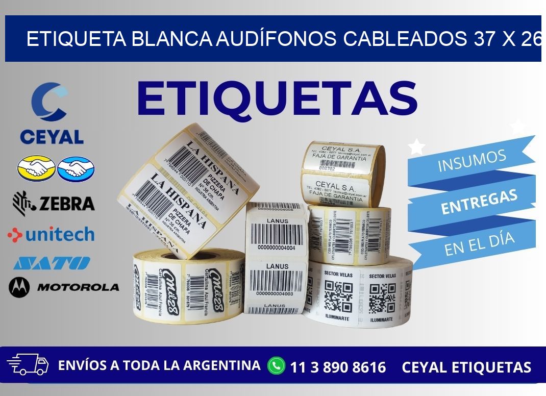 ETIQUETA BLANCA AUDÍFONOS CABLEADOS 37 x 26