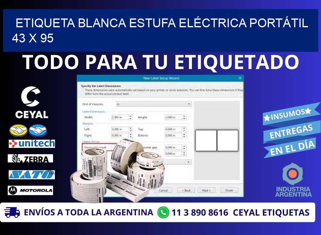 ETIQUETA BLANCA ESTUFA ELÉCTRICA PORTÁTIL 43 x 95