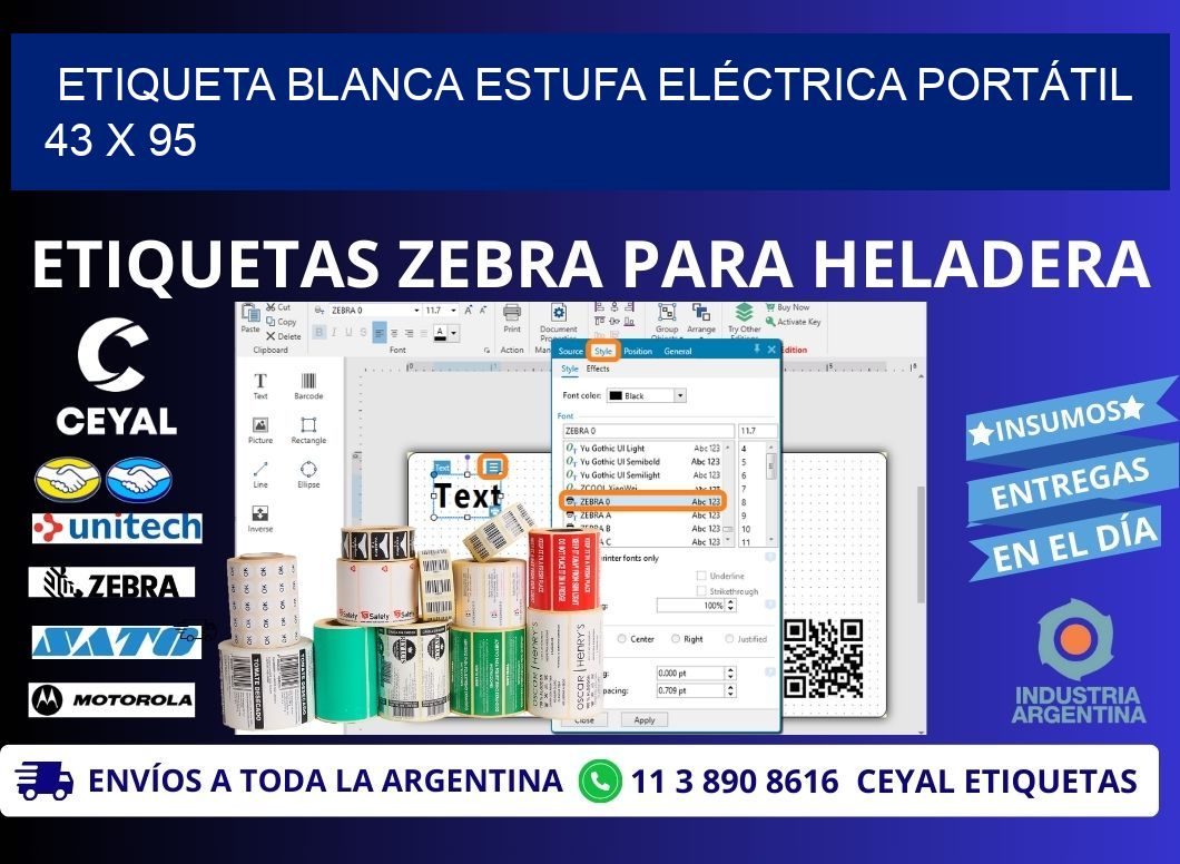 ETIQUETA BLANCA ESTUFA ELÉCTRICA PORTÁTIL 43 x 95