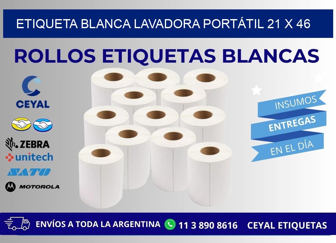 ETIQUETA BLANCA LAVADORA PORTÁTIL 21 x 46