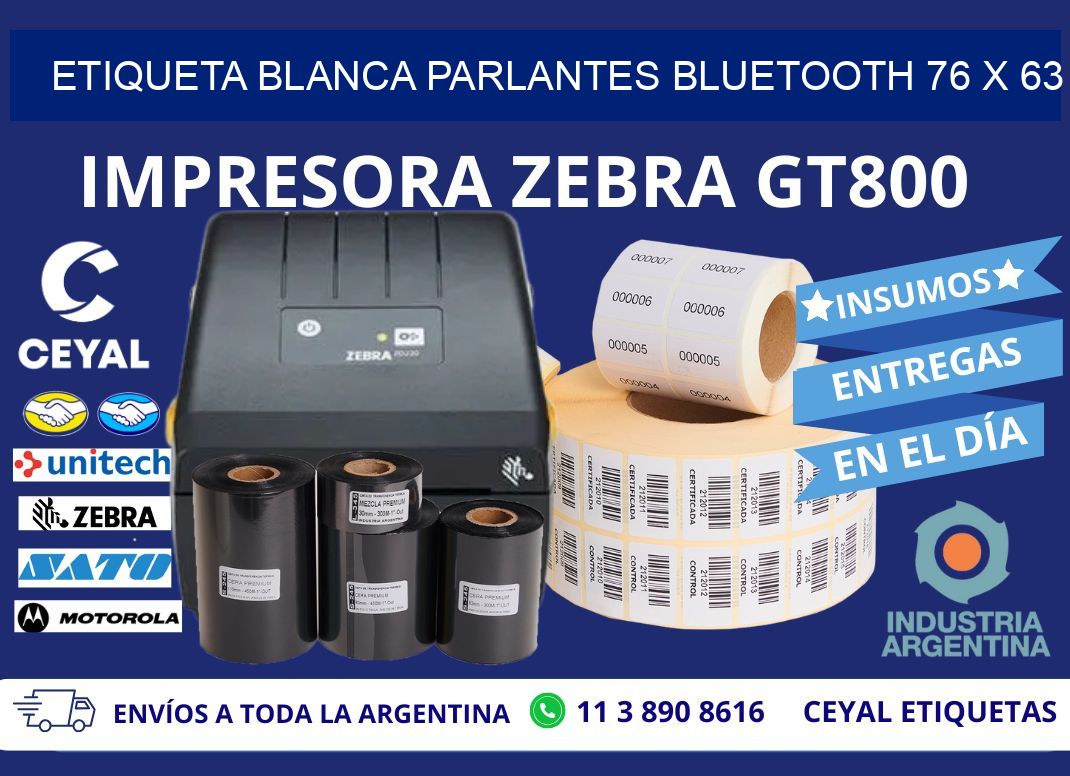 ETIQUETA BLANCA PARLANTES BLUETOOTH 76 x 63