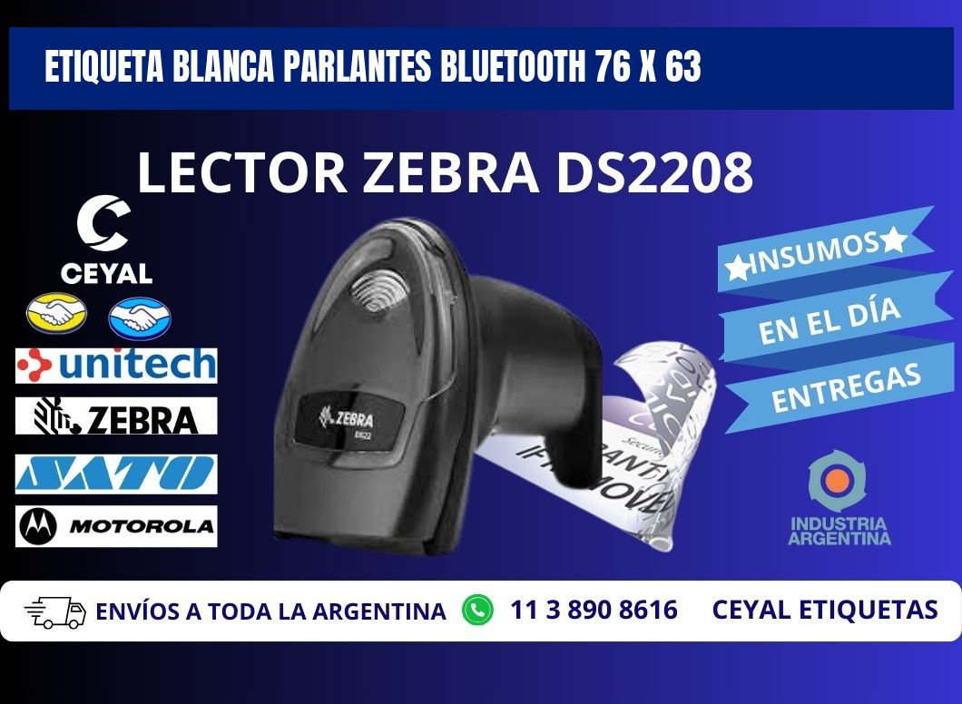 ETIQUETA BLANCA PARLANTES BLUETOOTH 76 x 63