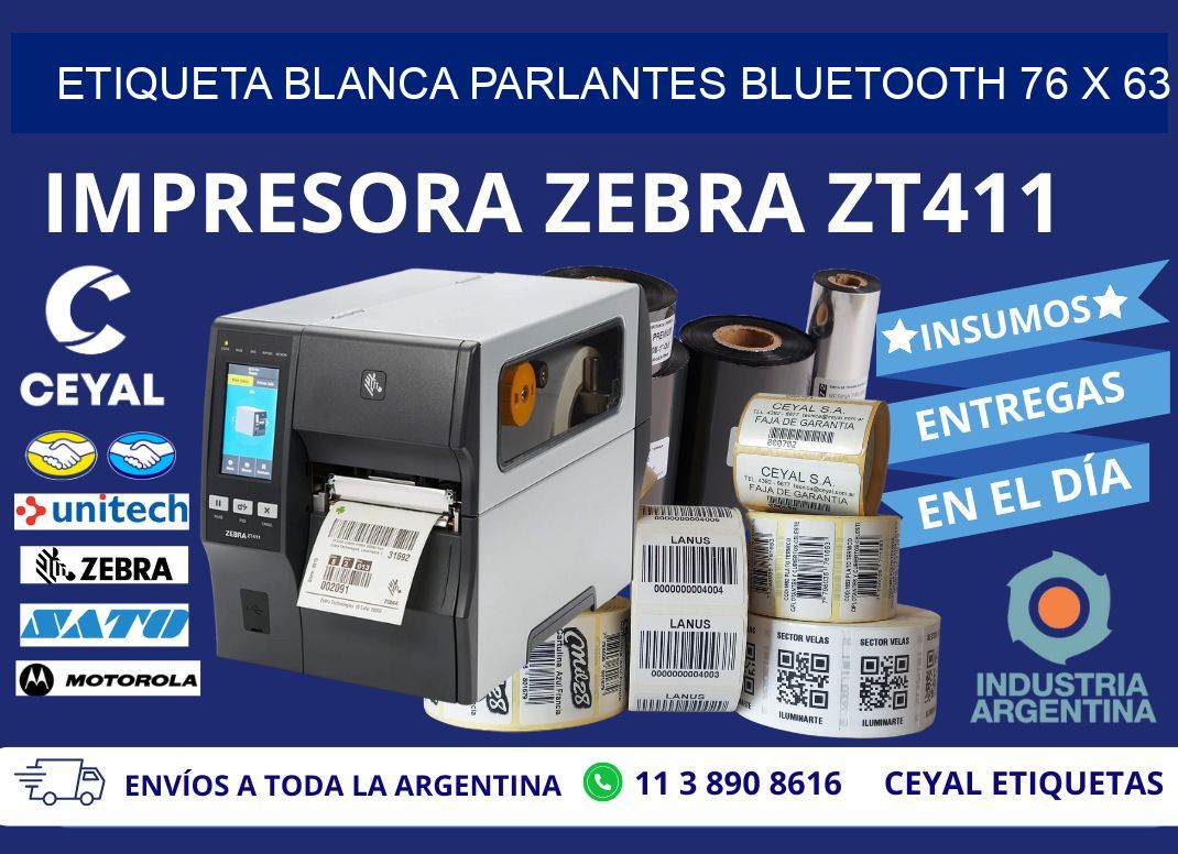 ETIQUETA BLANCA PARLANTES BLUETOOTH 76 x 63