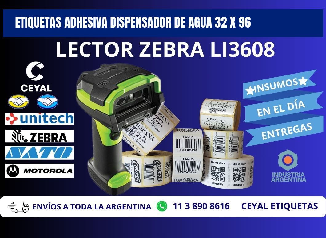 ETIQUETAS ADHESIVA DISPENSADOR DE AGUA 32 x 96