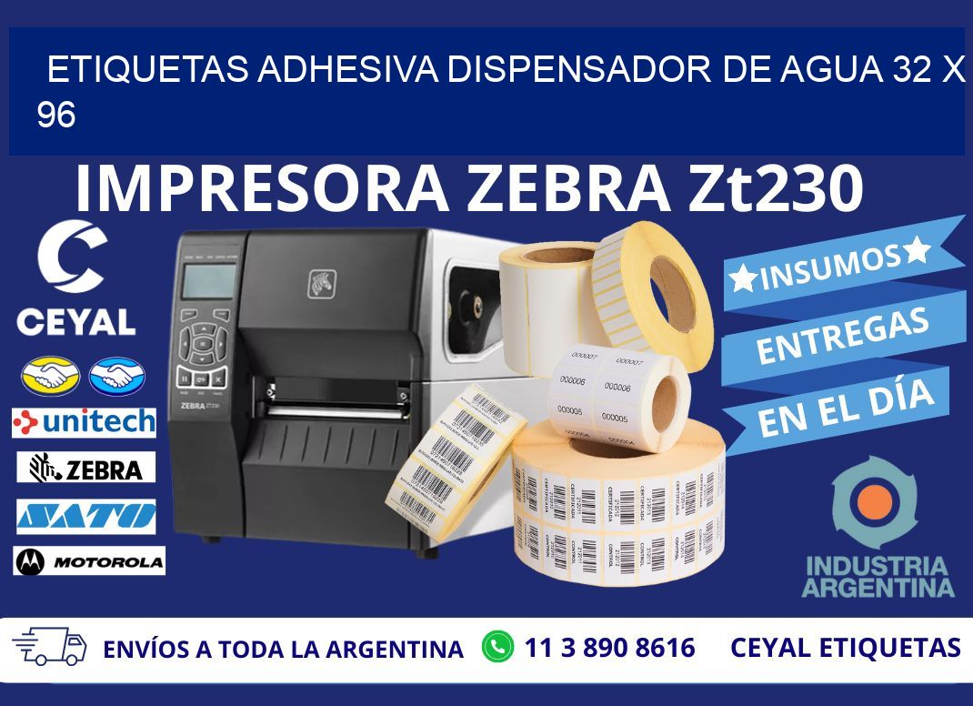 ETIQUETAS ADHESIVA DISPENSADOR DE AGUA 32 x 96