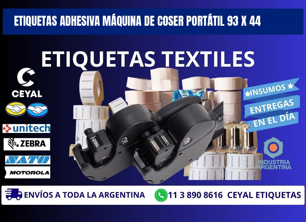 ETIQUETAS ADHESIVA MÁQUINA DE COSER PORTÁTIL 93 x 44