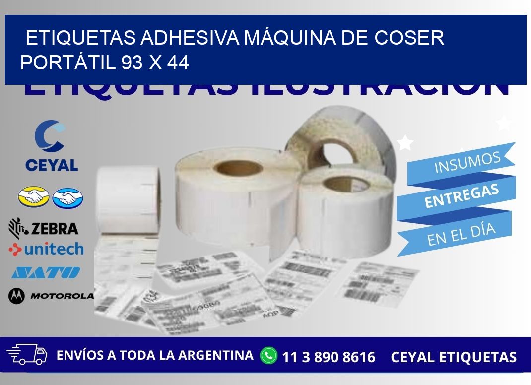 ETIQUETAS ADHESIVA MÁQUINA DE COSER PORTÁTIL 93 x 44