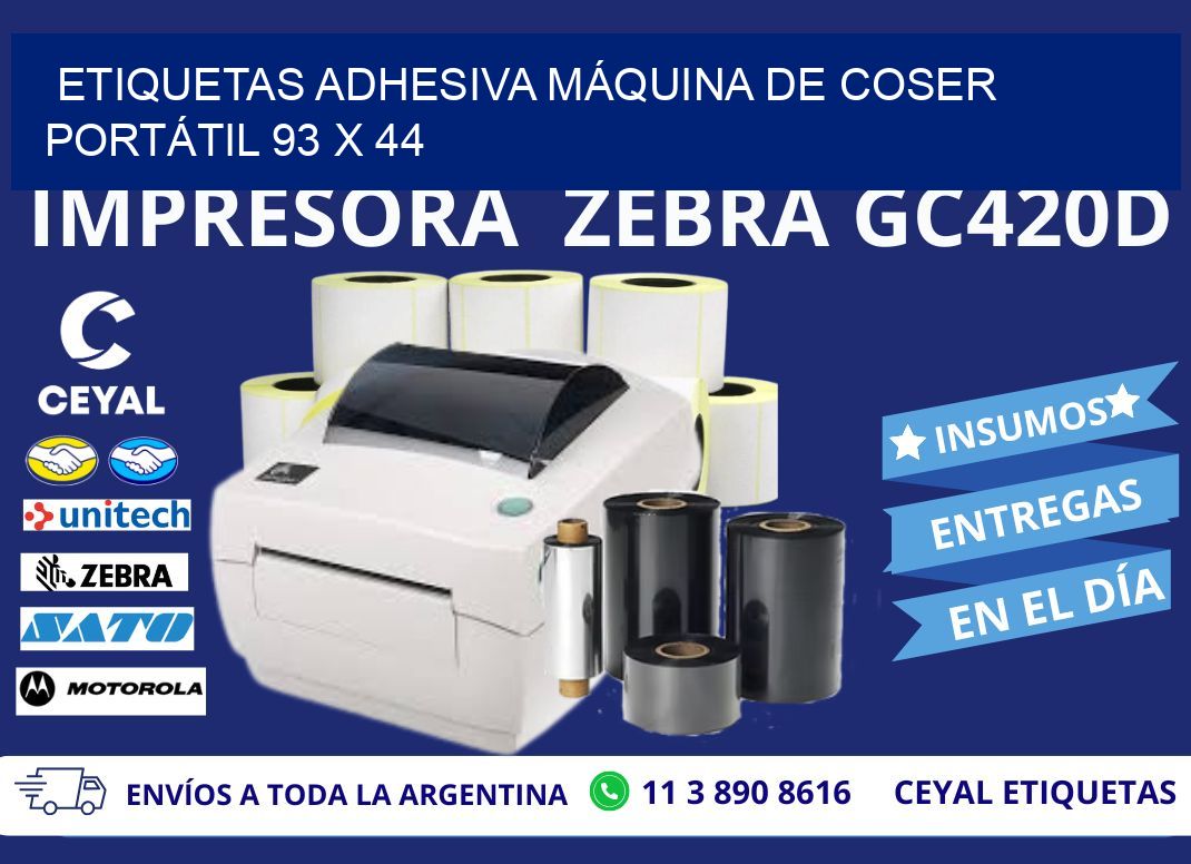 ETIQUETAS ADHESIVA MÁQUINA DE COSER PORTÁTIL 93 x 44