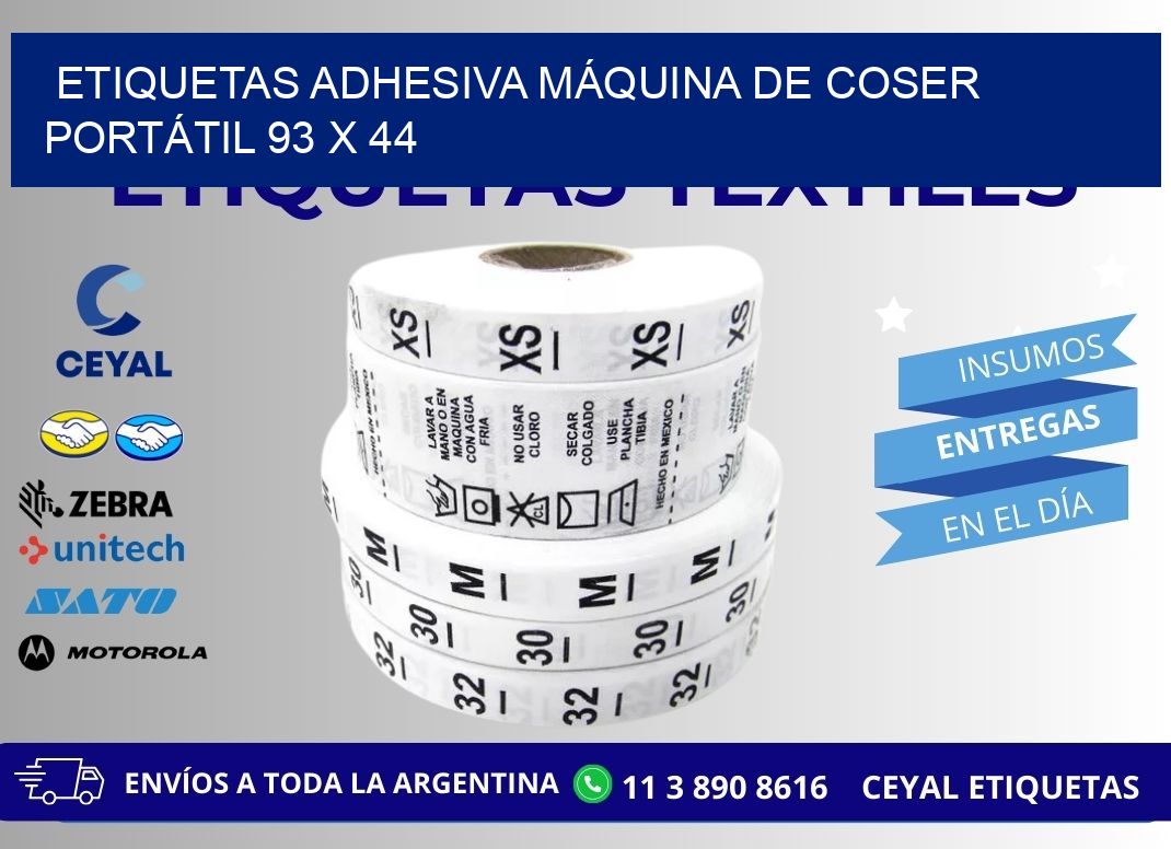 ETIQUETAS ADHESIVA MÁQUINA DE COSER PORTÁTIL 93 x 44