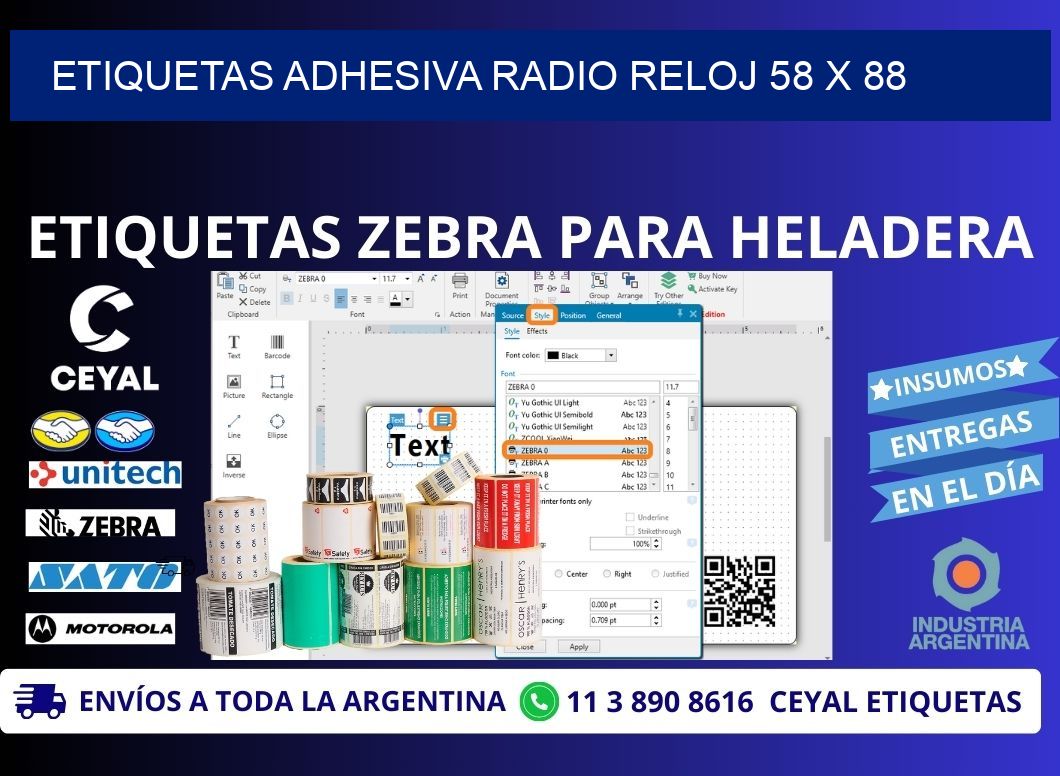 ETIQUETAS ADHESIVA RADIO RELOJ 58 x 88