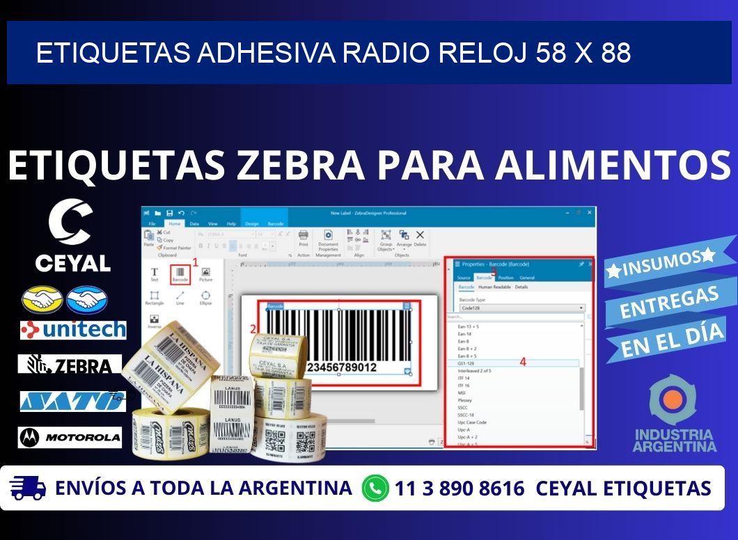 ETIQUETAS ADHESIVA RADIO RELOJ 58 x 88