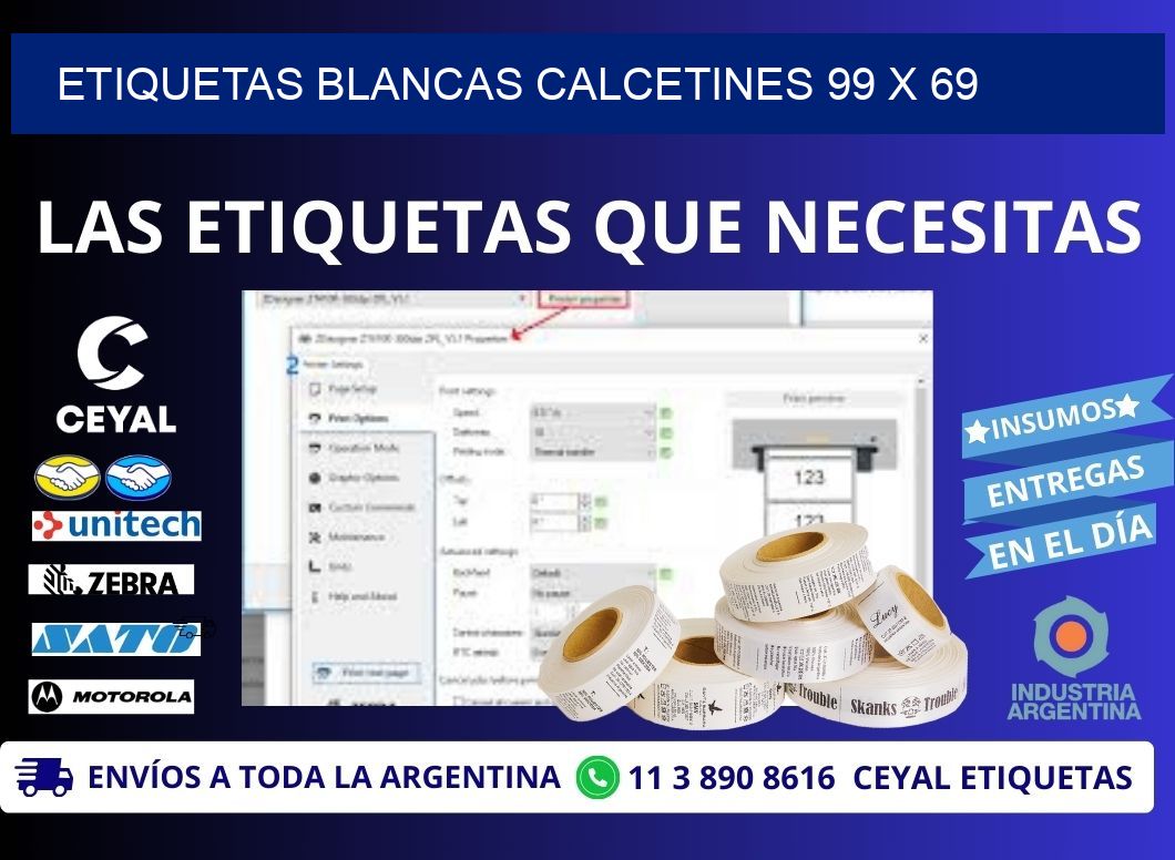 ETIQUETAS BLANCAS CALCETINES 99 x 69