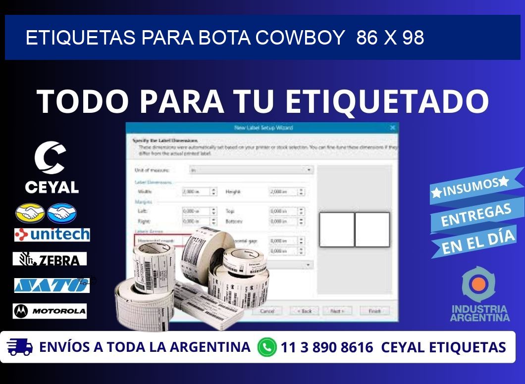 ETIQUETAS PARA BOTA COWBOY  86 x 98