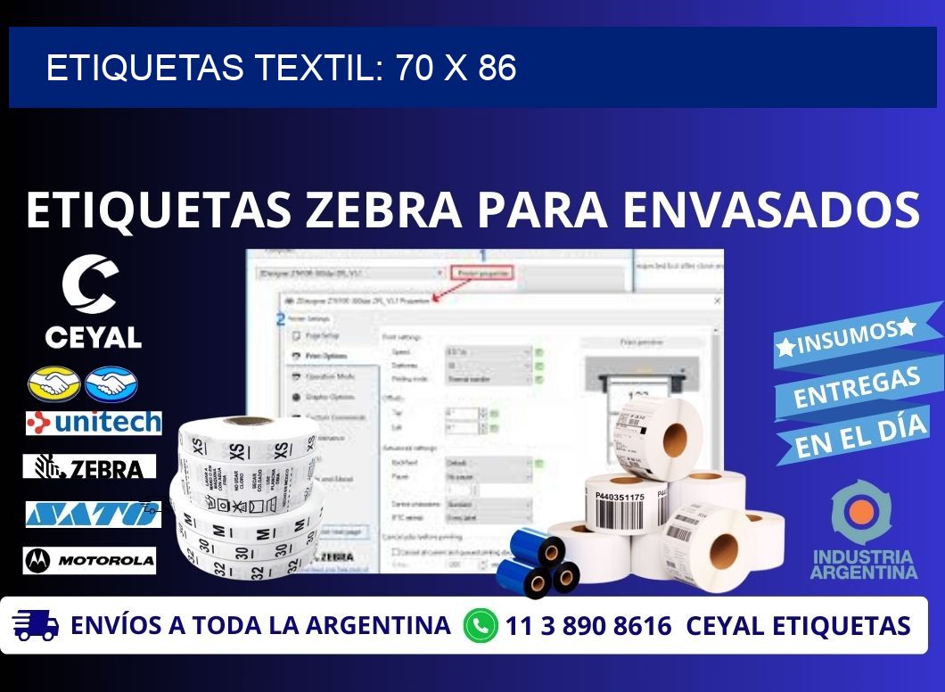 ETIQUETAS TEXTIL: 70 x 86