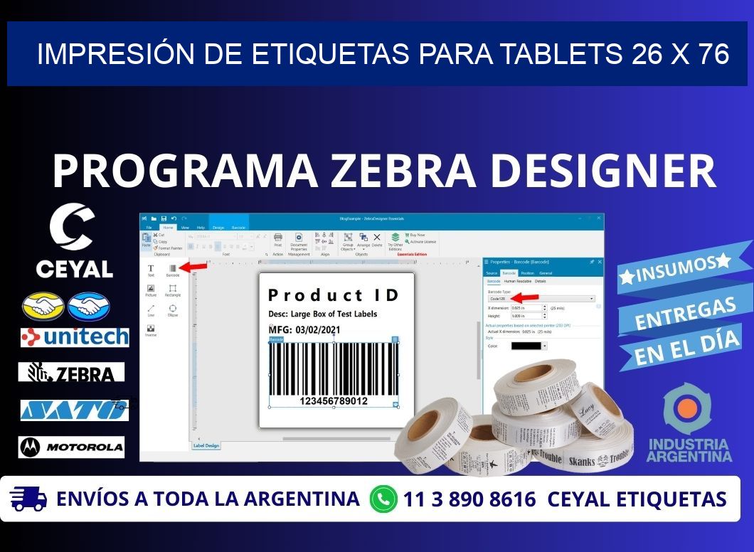 IMPRESIÓN DE ETIQUETAS PARA TABLETS 26 x 76