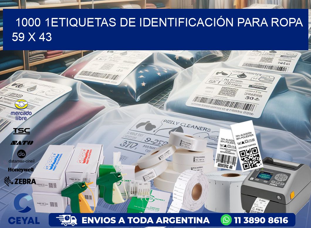 1000 1ETIQUETAS DE IDENTIFICACIÓN PARA ROPA 59 x 43