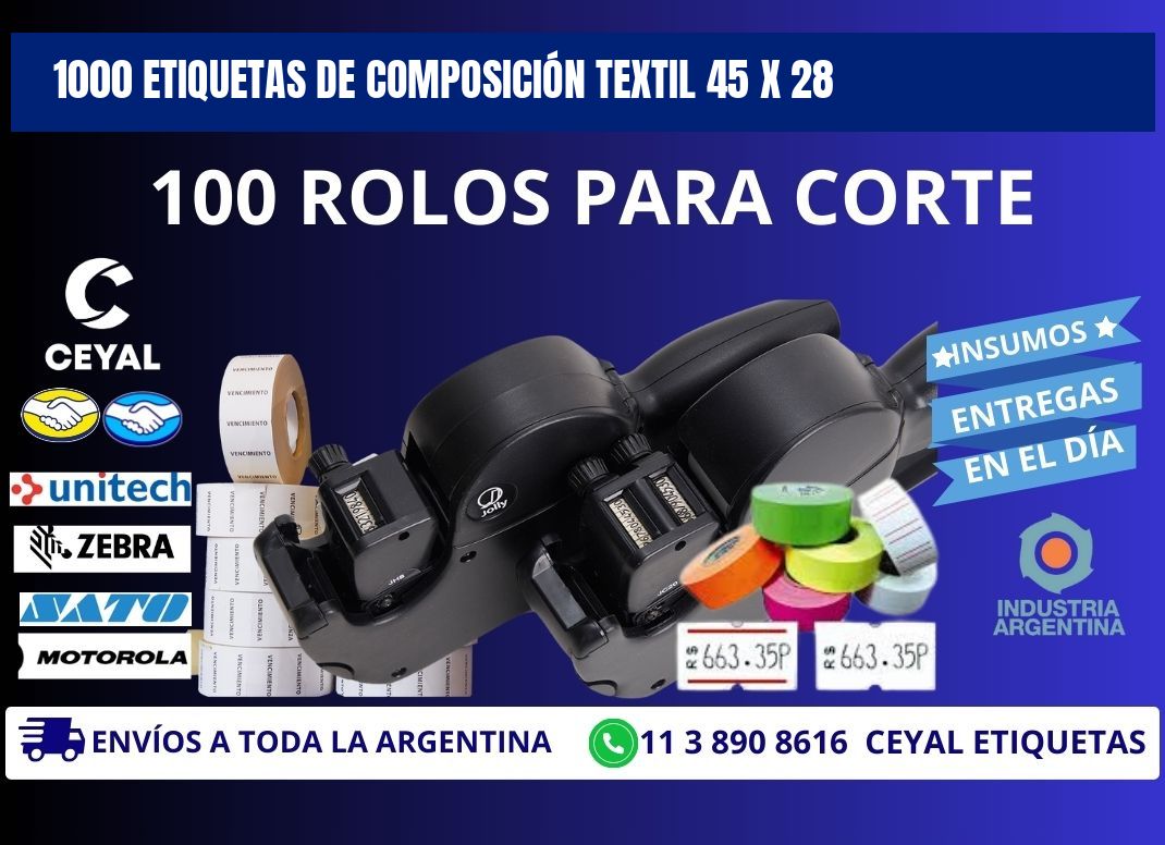 1000 ETIQUETAS DE COMPOSICIÓN TEXTIL 45 x 28