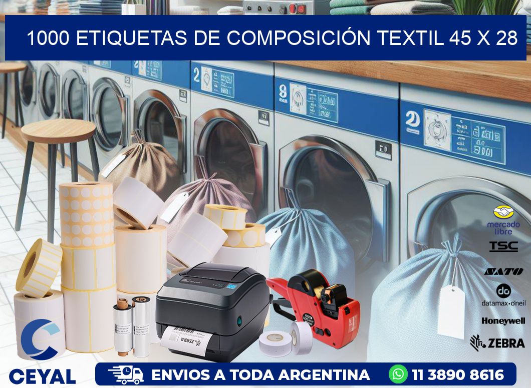 1000 ETIQUETAS DE COMPOSICIÓN TEXTIL 45 x 28