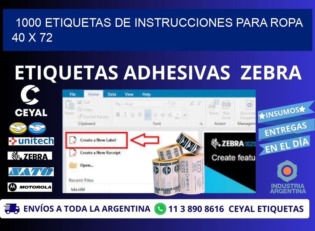 1000 ETIQUETAS DE INSTRUCCIONES PARA ROPA 40 x 72