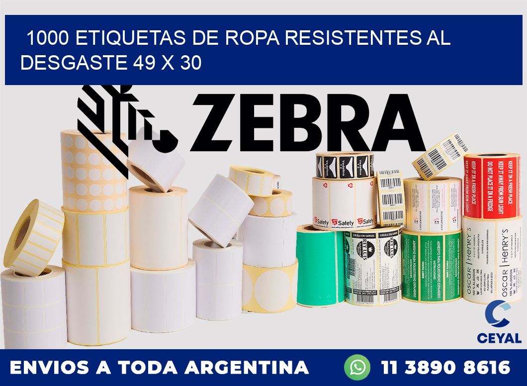 1000 ETIQUETAS DE ROPA RESISTENTES AL DESGASTE 49 x 30