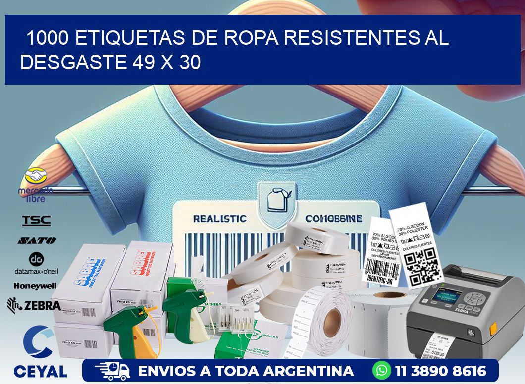 1000 ETIQUETAS DE ROPA RESISTENTES AL DESGASTE 49 x 30