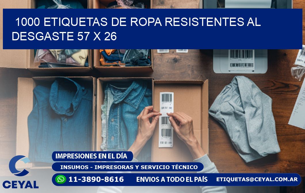 1000 ETIQUETAS DE ROPA RESISTENTES AL DESGASTE 57 x 26