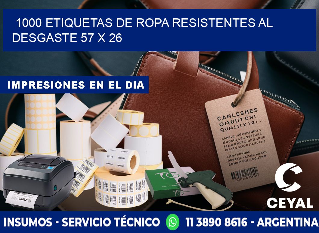 1000 ETIQUETAS DE ROPA RESISTENTES AL DESGASTE 57 x 26