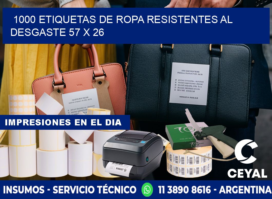 1000 ETIQUETAS DE ROPA RESISTENTES AL DESGASTE 57 x 26