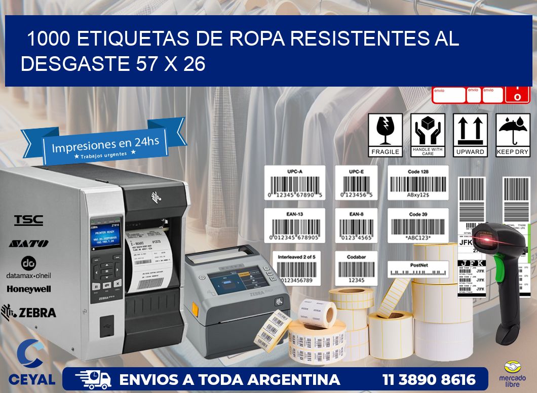 1000 ETIQUETAS DE ROPA RESISTENTES AL DESGASTE 57 x 26